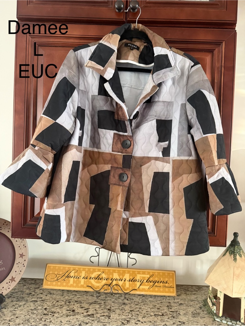Damee Quilted Geometric Utility Jacket - Brown/Black/Gray